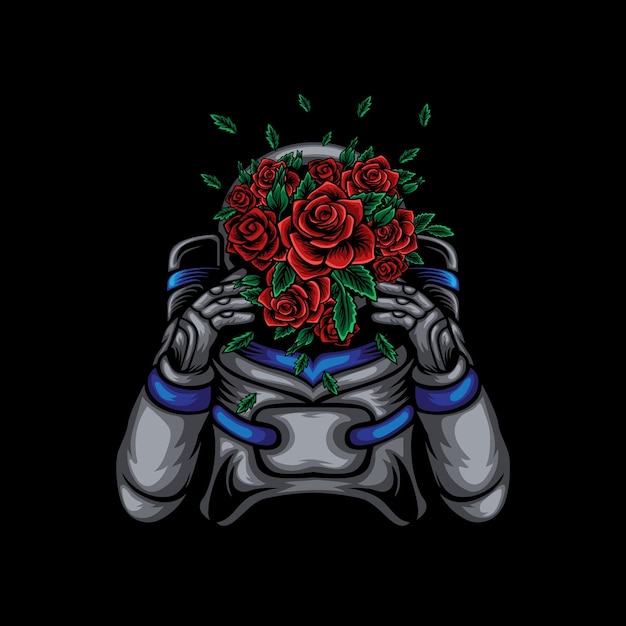 Astronaut With The Roses Face Illustration