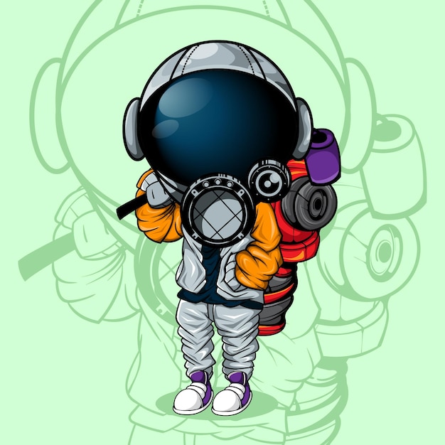 THE ASTRONAUT WITH URBAN STYLE AND BIG SPRAY PAINT IN THE BACK