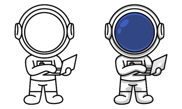 astronaut working on laptop coloring page for kids