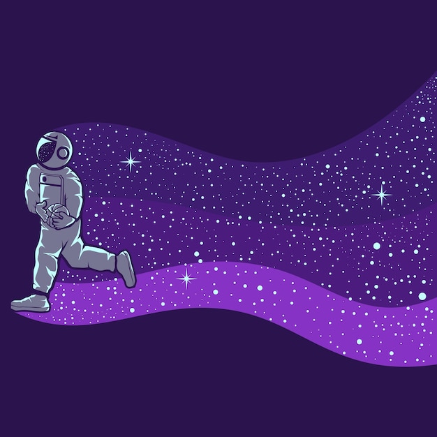 Astronauts playing basketball isolated in purple