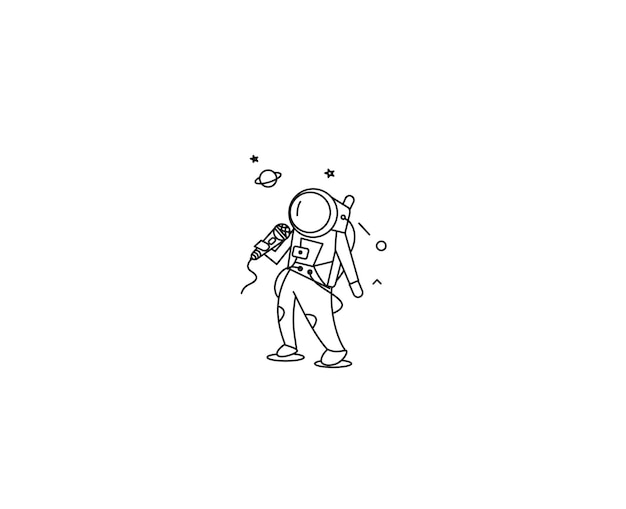 Astronauts singer performing icon, Flat Line Art Vector Design illustration.