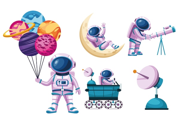 Astronauts space icons set