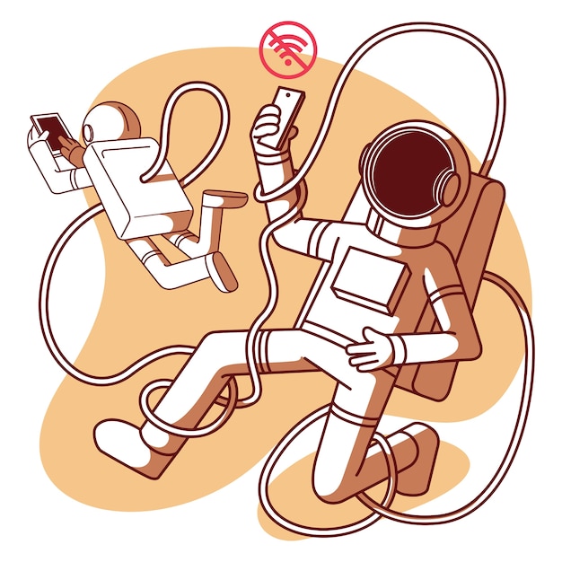 Astronauts with no Wifi illustration