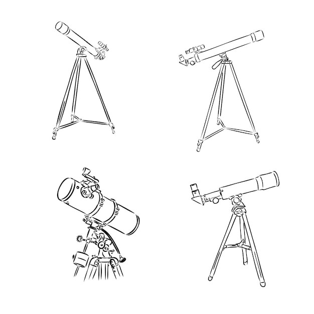 Astronomer equipment telescope monochrome vector standing telescope for explore and observe galaxy a