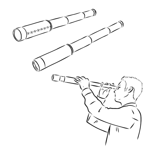 Astronomer equipment telescope monochrome vector standing telescope for explore and observe galaxy a