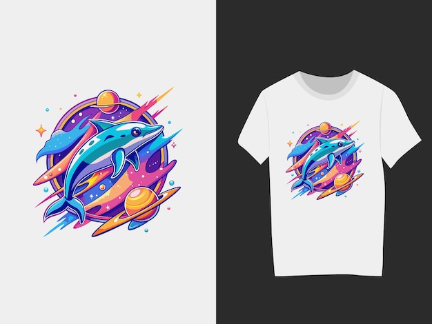 Vector astronomy with dolphin tshirt design