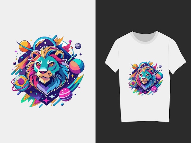 Vector astronomy with lion tshirt design