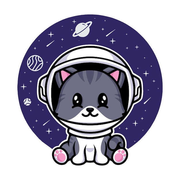 astronout cat cartoon icon vector