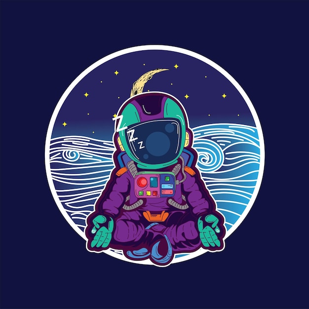 astronout illustration design with japanese style background, logo, labels, notebook