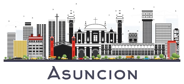 Asuncion Paraguay City Skyline with Color Buildings Isolated on White. Vector Illustration. Business Travel and Tourism Concept with Modern Architecture. Asuncion Cityscape with Landmarks.