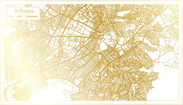 Athens Greece City Map in Retro Style in Golden Color Outline Map