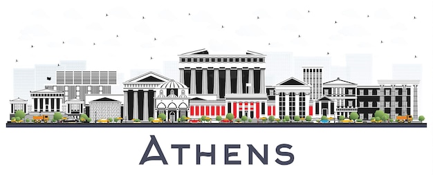 Athens Greece City Skyline with Color Buildings Isolated on White Vector Illustration Business Travel and Tourism Concept with Historic and Modern Architecture Athens Cityscape with Landmarks