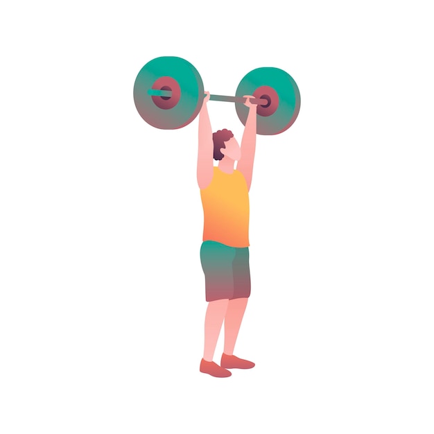 Athlete lifts barbell flat vector gradient illumination