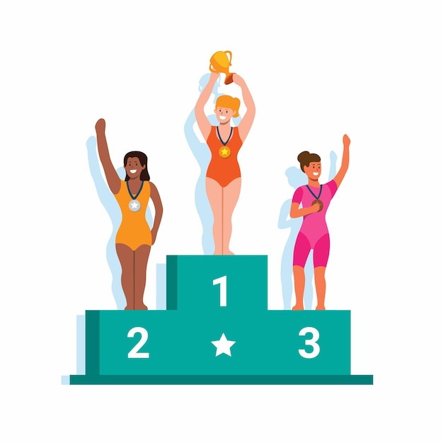 athlete woman swimmer on winner podium sport competition ceremony illustration vector