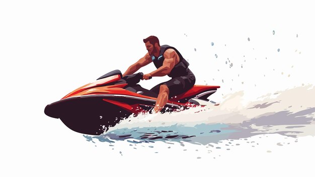 Vector athletic man jumping on jetski in outdoor water sports adventure