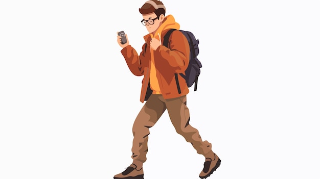 Athletic Young Man Checking Smartwatch in Sportswear Vector Illustration