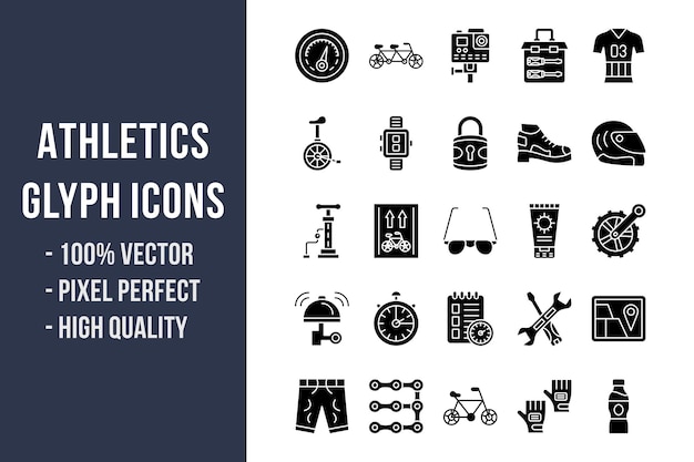 Athletics Glyph Solid Icons Set