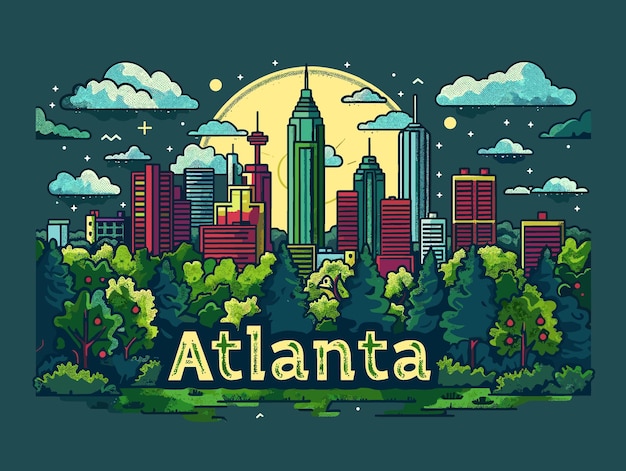 Vector atlanta georgia city usa touristic greeting card travel poster from atlanta art vector illustration