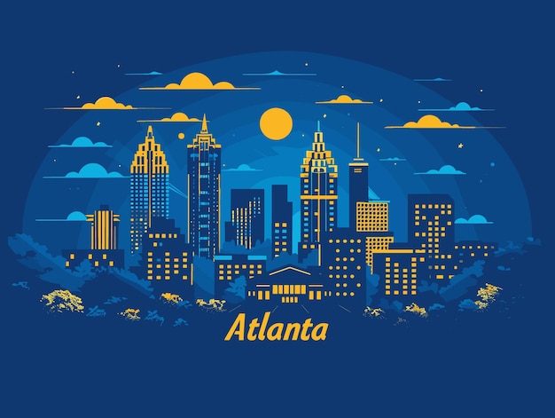 Vector atlanta georgia city usa touristic greeting card travel poster from atlanta art vector illustration