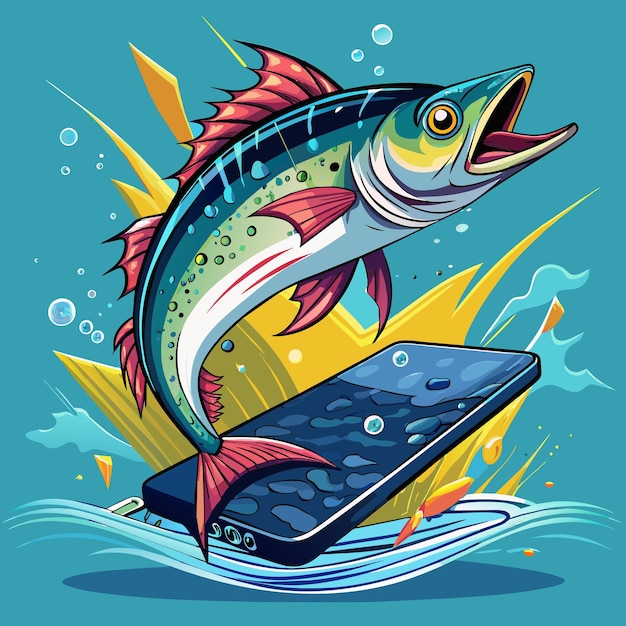 Atlantic Mackerel fish powerful jumps street Phone vector