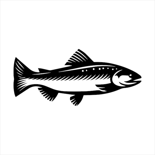 Atlantic salmon Fish Vector illustration in black and white