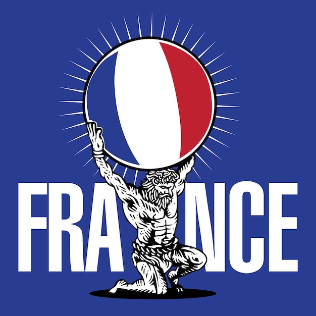 Atlas Holding Up National Flag Ball of Country France