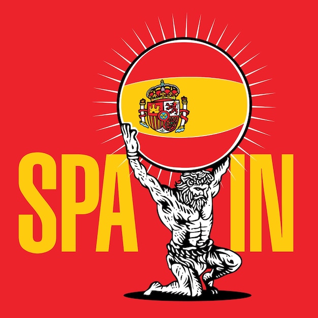 Atlas Holding Up National Flag Ball of Country Spain