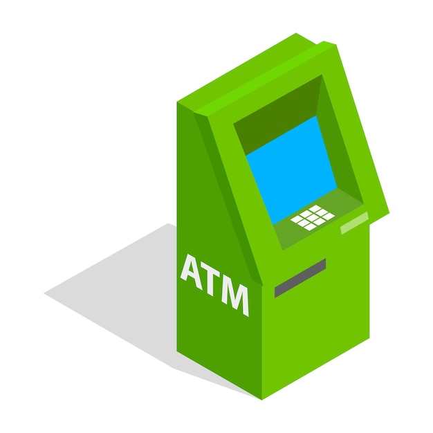 Atm icon in isometric 3d style isolated on white background Equipment and money symbol