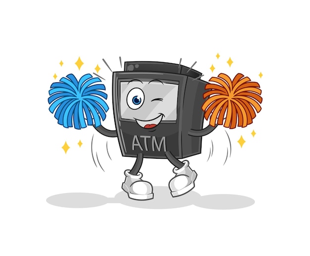 ATM machine cheerleader cartoon cartoon mascot vector