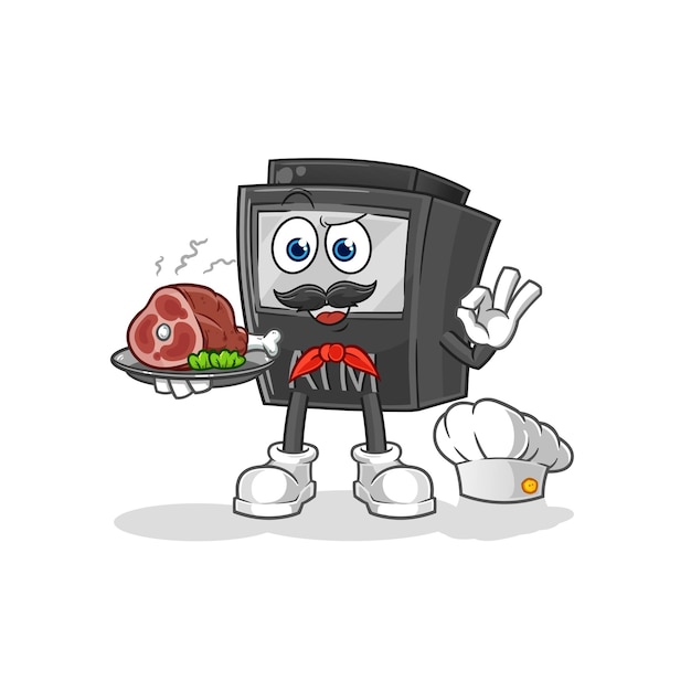 ATM machine chef with meat mascot cartoon vector