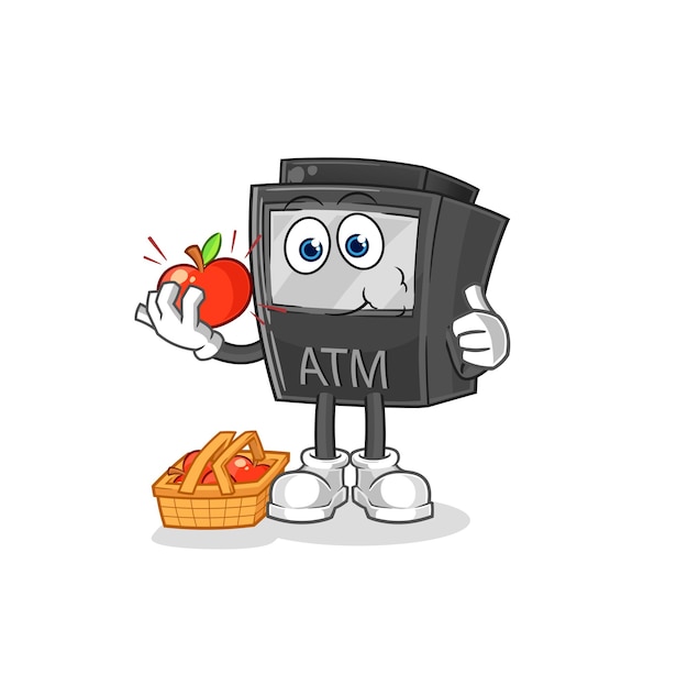 ATM machine eating an apple illustration character vector