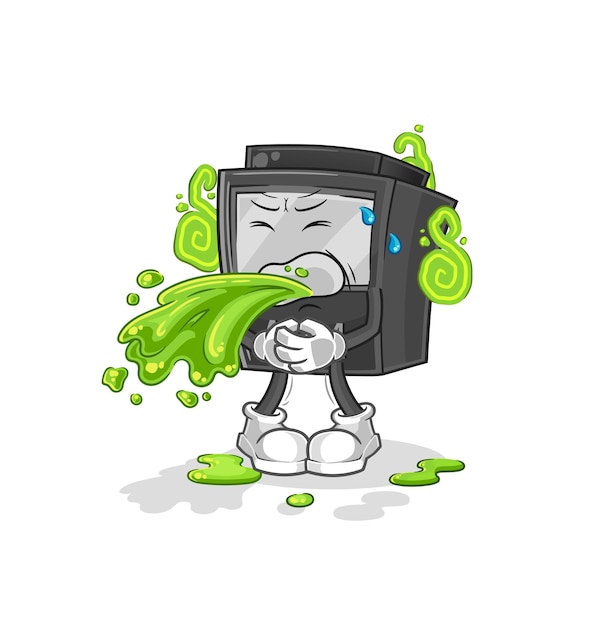 ATM machine throw up cartoon cartoon mascot vector