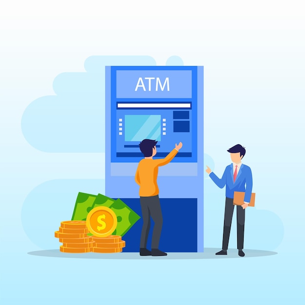 Vector atm machine vector illustration concept flat vector template style suitable for web landing page