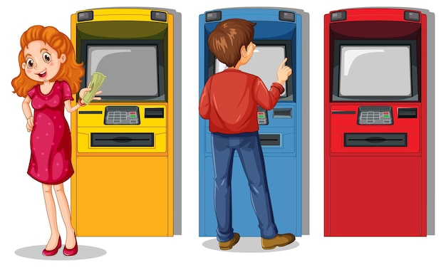 ATM machine with people cartoon character