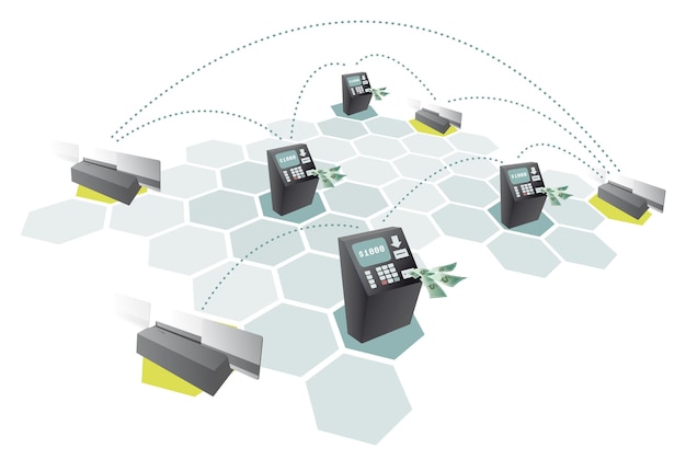 ATM network and credit cards connecting Consumerism