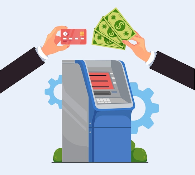 Vector atm terminal and credit card cash bank service flat illustration