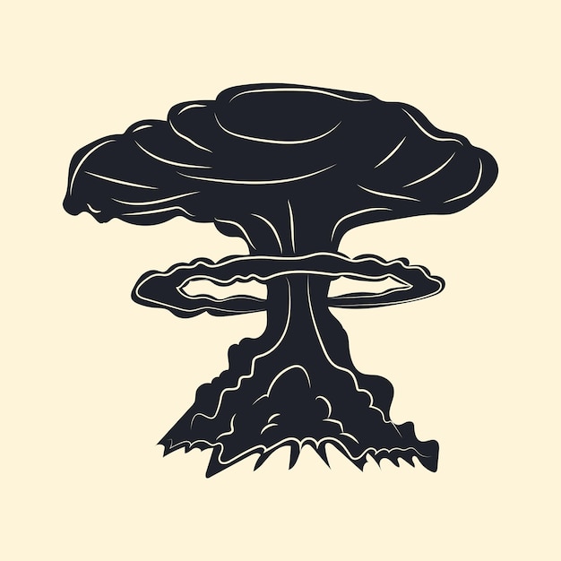 Atomic explosion vector icon in black color. Hand drawn vector illustration