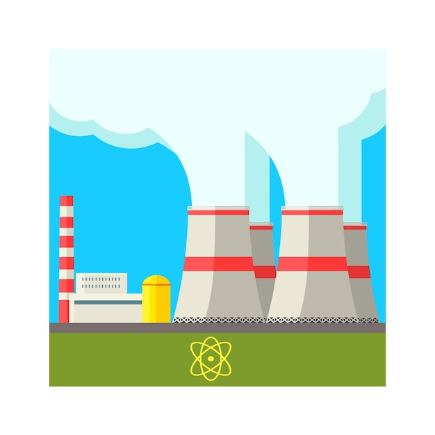 Atomic Power Station Flat Vector Illustration In Simplified Style