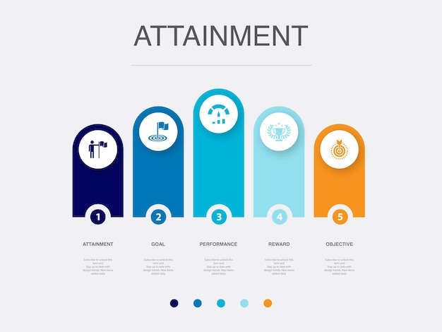 Attainment goal performance reward objective icons Infographic design layout template Creative presentation concept with 5 steps