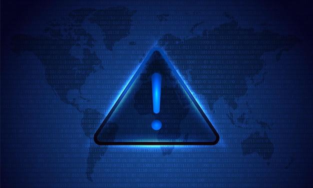 Attention Danger Hacking. Symbol on Map Dark Blue Background.