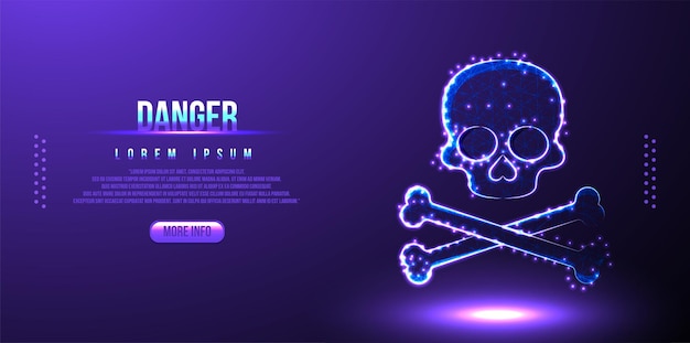 Attention danger skull bone low poly wireframe