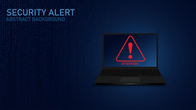 Attention warning attacker alert signs with exclamation marks on a laptop ector and Illustration