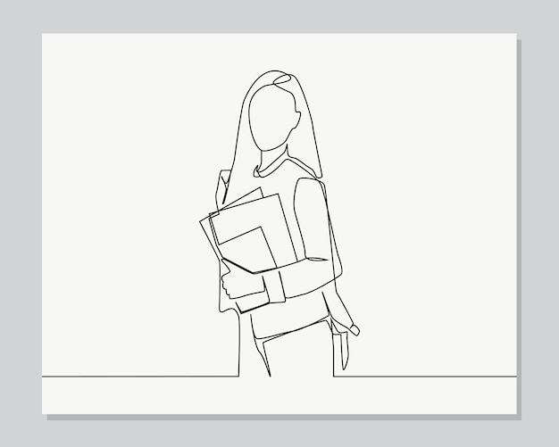 Attractive cute young student girl  continuous one line illustration