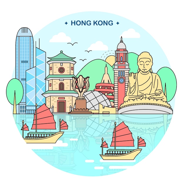 Attractive Hong Kong travel concept poster design