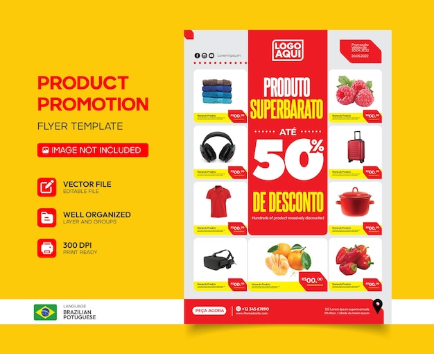 attractive promotion flyer template design in Brazilian portuguese