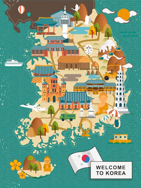 Attractive South Korea travel map in flat style