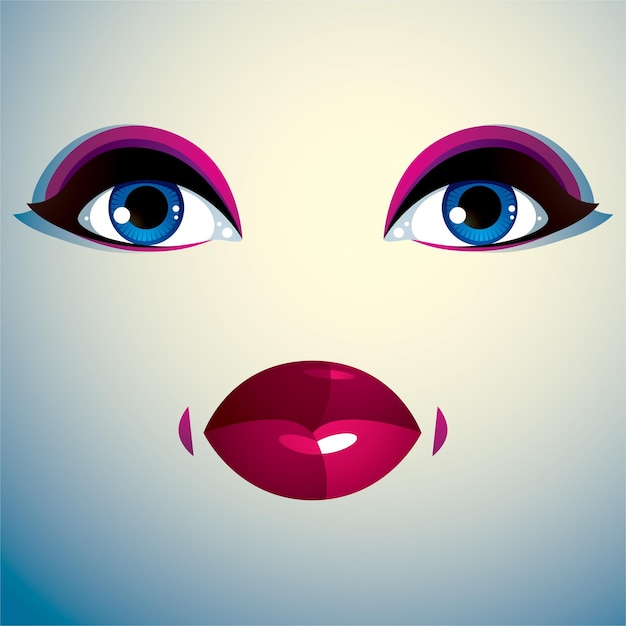 Attractive woman with stylish bright make-up. Sexy Caucasian sad lady. Human eyes and lips reflecting emotions.