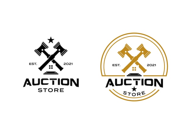 Auction store house logo design. Stamp label circular round design template inspiration