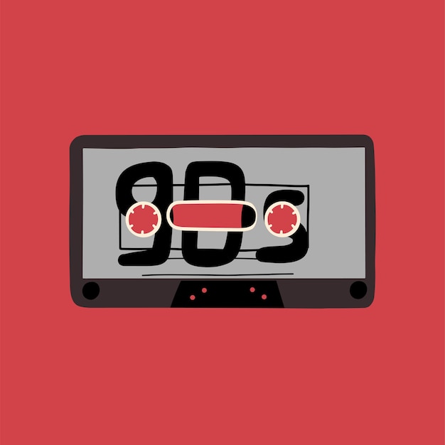 Audio cassette retro design Element in the style of 90s 1980s Vector illustration in flat style