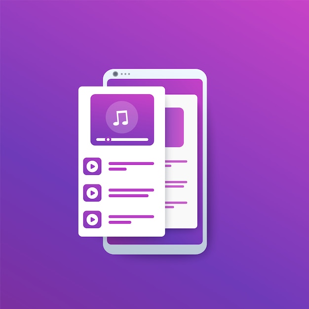 Audio player, music streaming app on phone screen, 